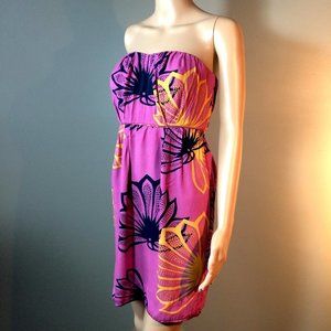 Sariah Pink Strapless Mini Dress Size 0 Flowers Floral Bright Happy Fun Easter